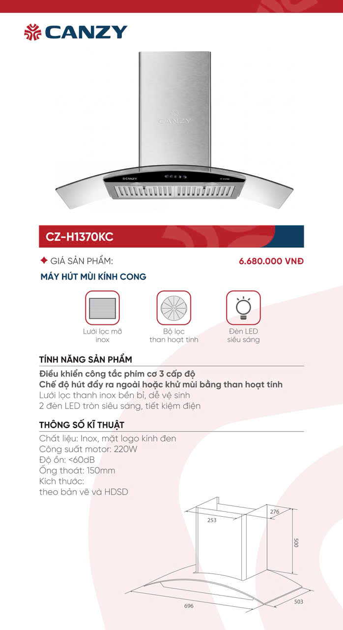 Hút mùi Canzy CZ- H1370KC
