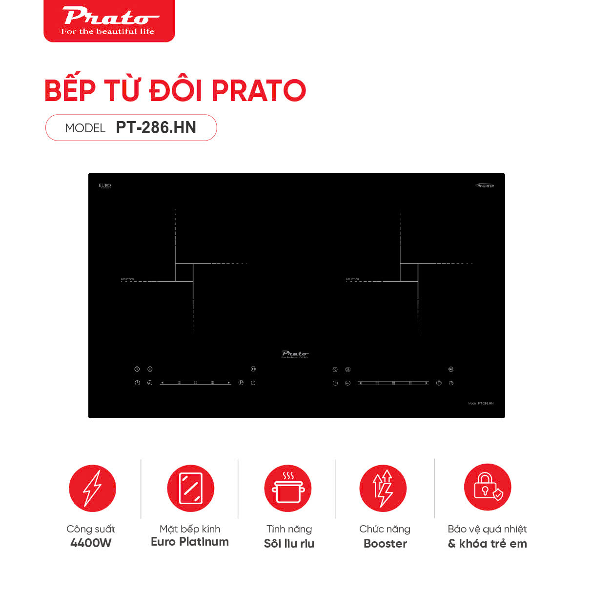 Bếp từ đôi Prato Model PT-286.HN