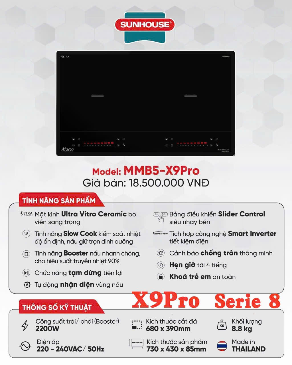 BẾP ĐÔI ĐIỆN TỪ SUNHOUSE MAMA MMB5-X9Pro