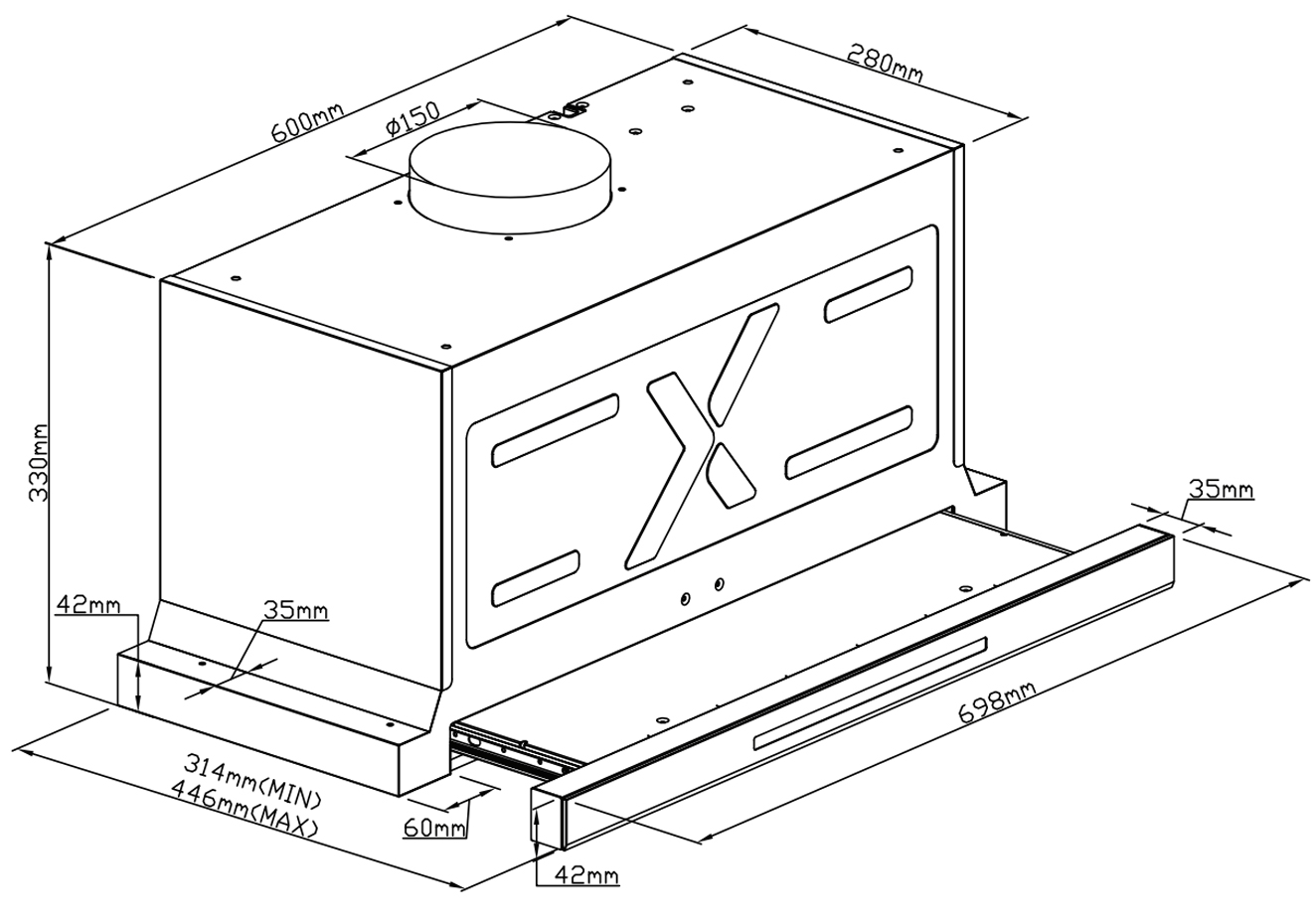 Máy hút mùi âm tủ màu xám mở cửa tự động 70cm GrandX GX H70F75G