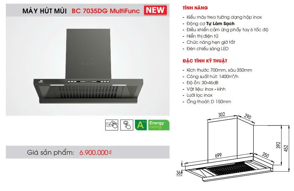 Máy hút mùi Bauer BC 7035DG MultiFunc
