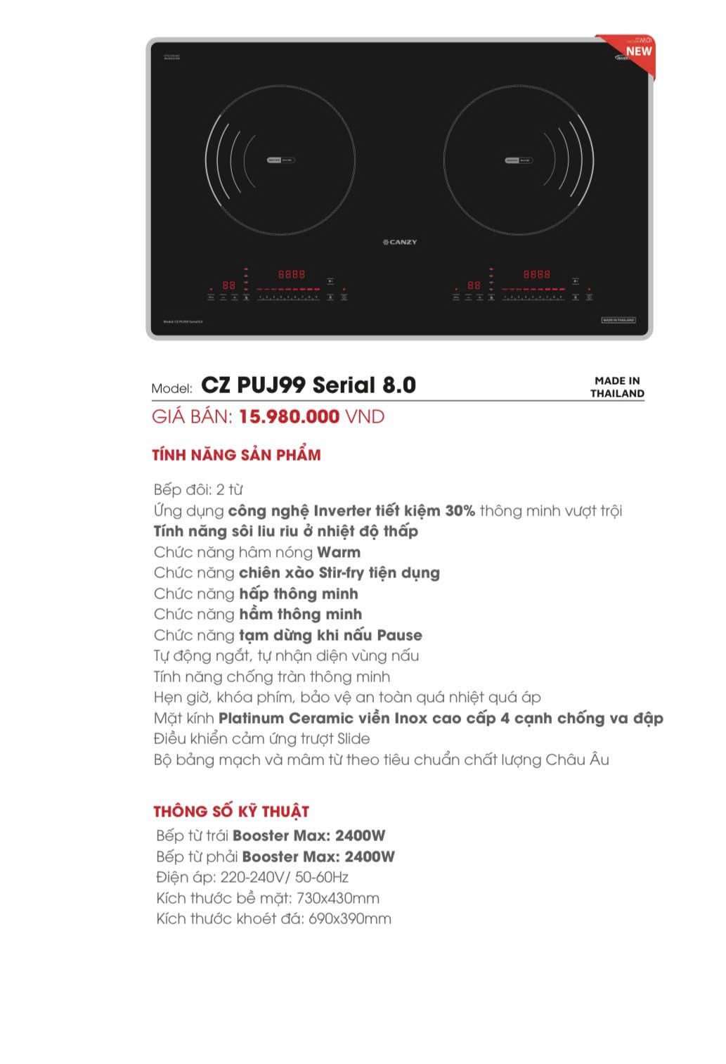 Bếp từ Canzy CZ PUJ99 Serial 8.0