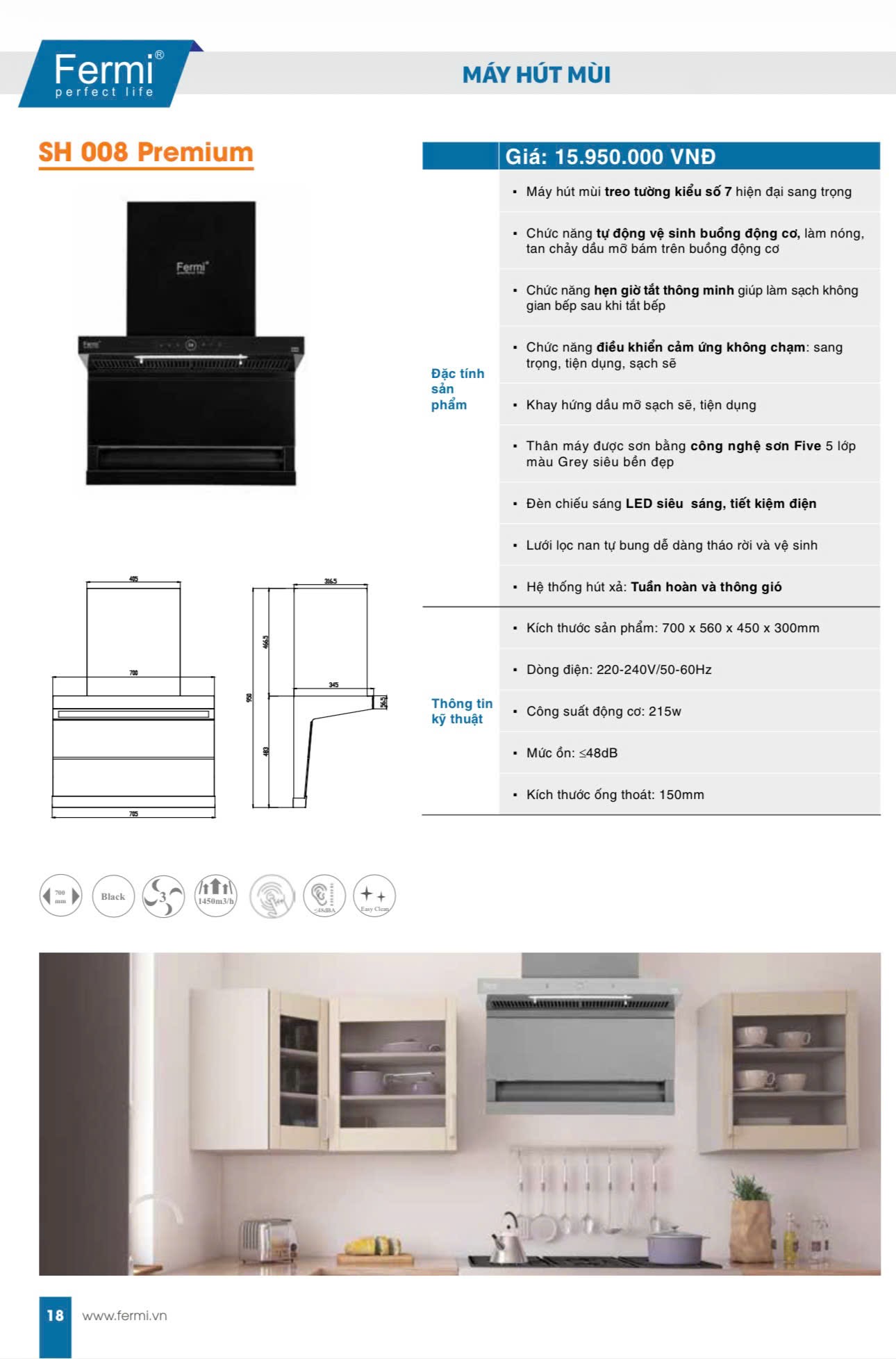 Máy hút mùi Fermi Model SH 008 Premium