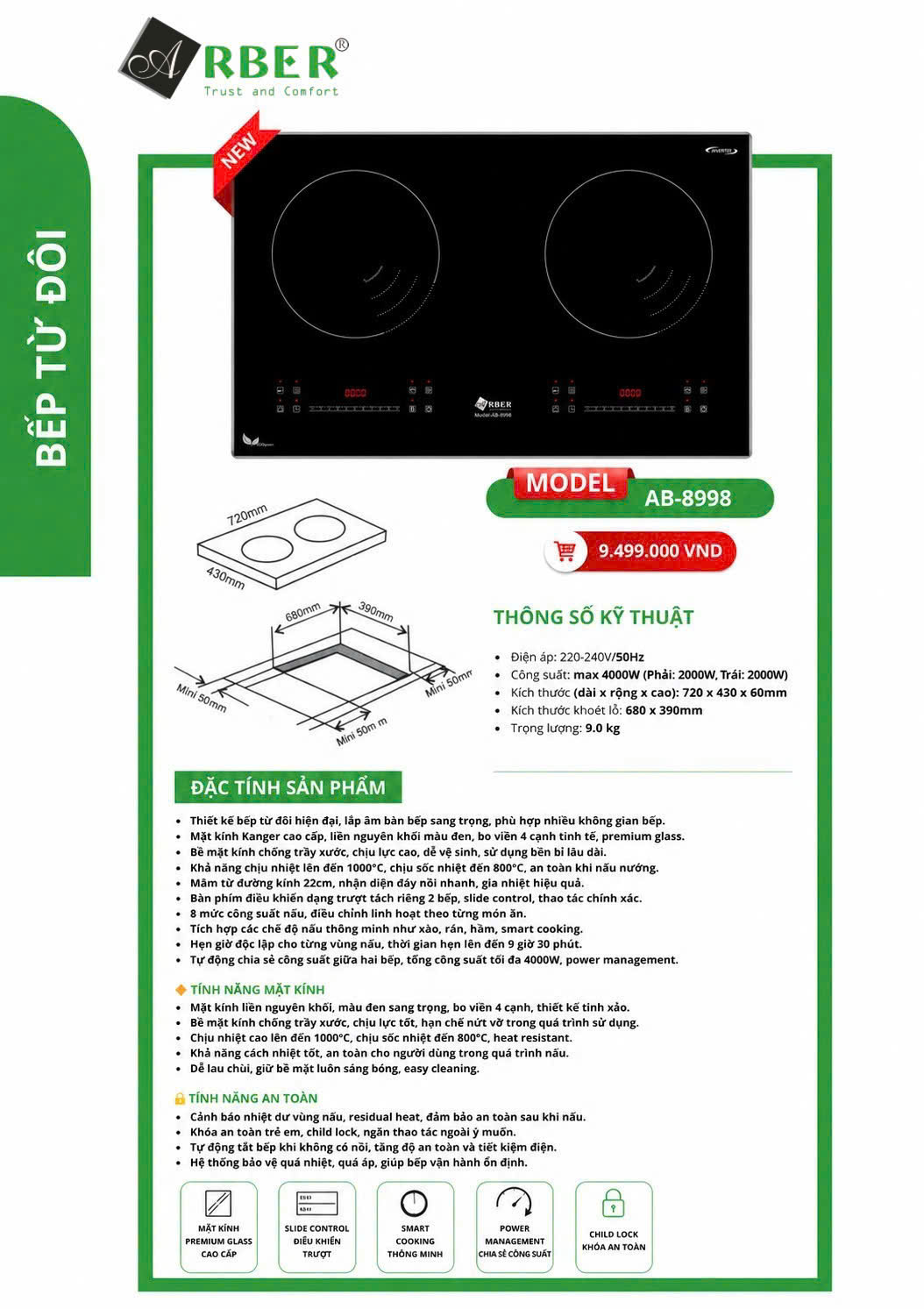 Bếp từ đôi Arber AB -8998
